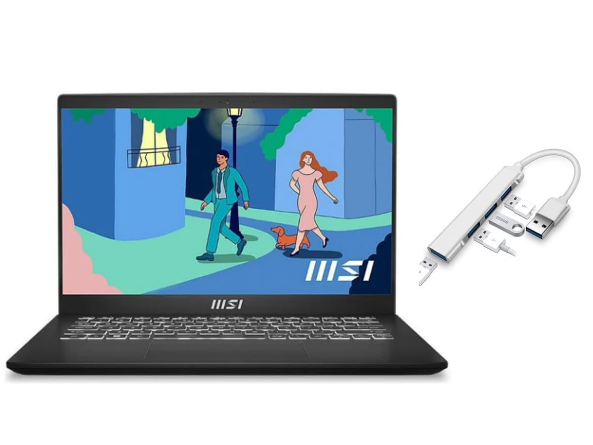 MSI Modern 14" Laptop FHD | Procesador Intel Core i5-1155G7 | 16GB RAM | 512GB SSD | Gráficos Intel Iris Xe | Teclado retroiluminado | Windows 11 Home | Negro | Paquete con HUB USB 3.0