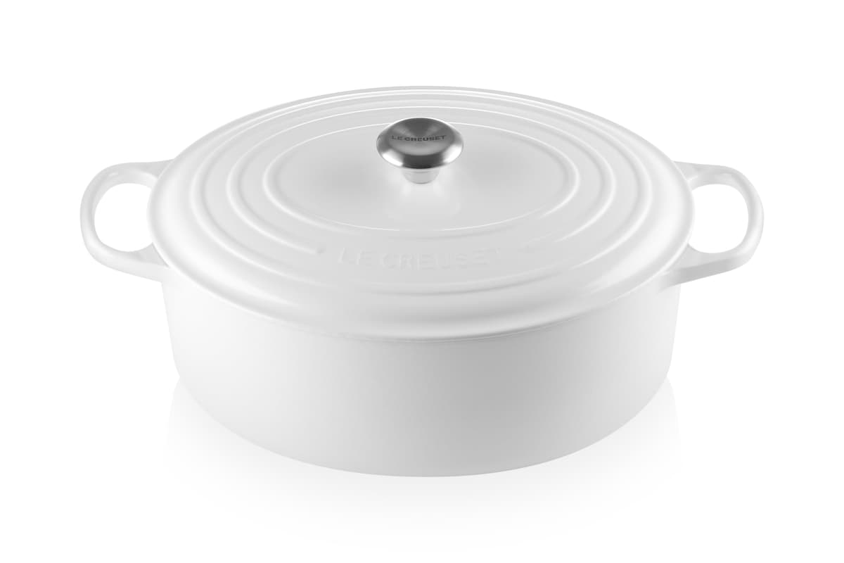 Le Creuset Signature Olla Holandesa Ovalada Esmaltada 9.5 qt, Blanca LS2502-3516SS