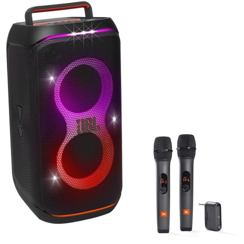 JBL PartyBox Club 120 Parlante Portátil para Fiestas con Sistema Inalámbrico de Dos Micrófonos (Negro) PB120+WIRELESSMICAM
