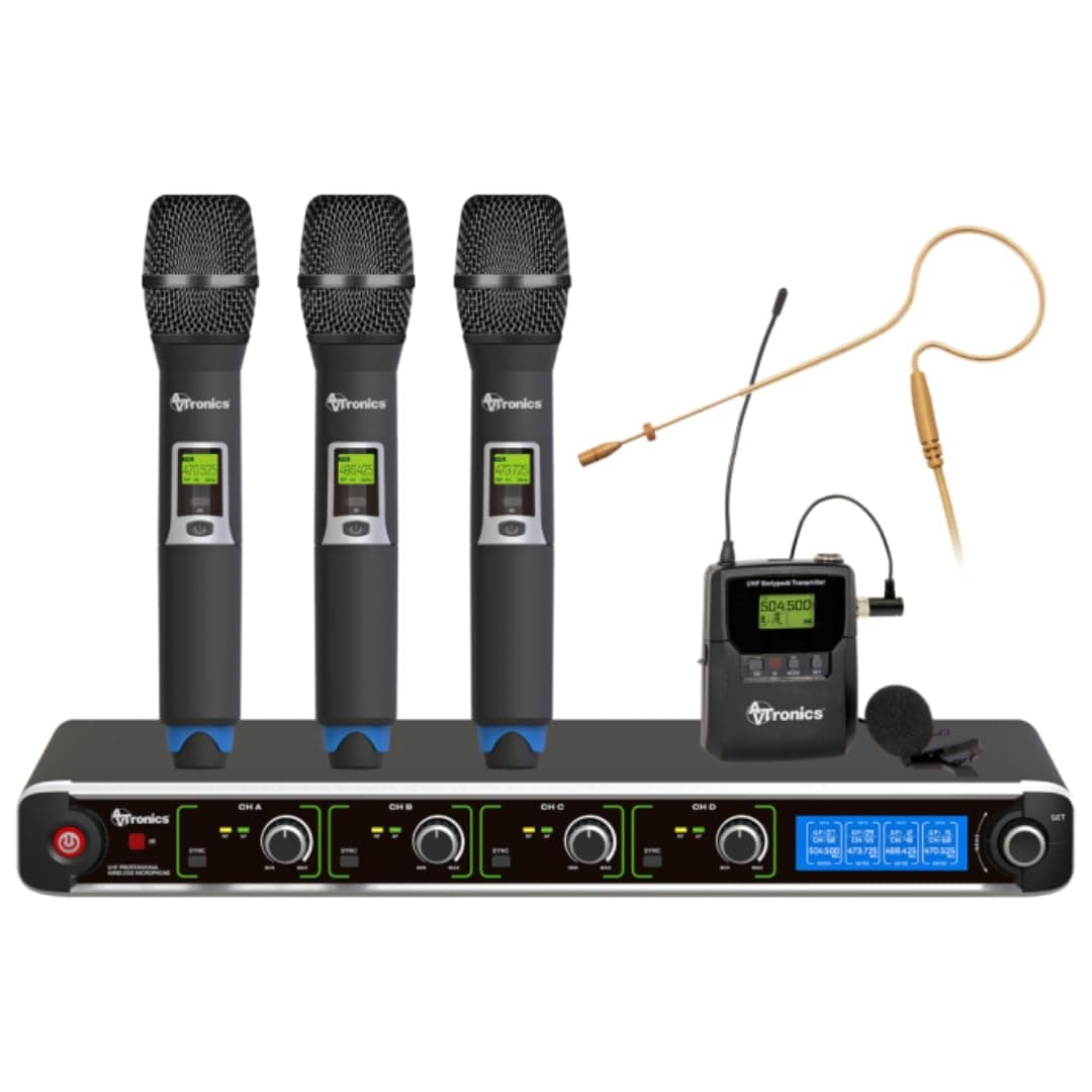 AVTronics Bundle de micrófonos inalámbricos: 4 mics, 200 canales UHF SYSQ3H1LKX9