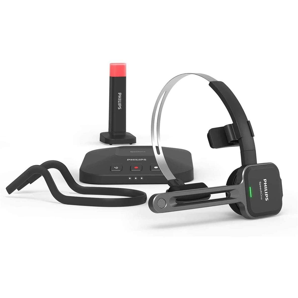 Philips SpeechOne Wireless Dictation Headset con estación de acoplamiento y luz de estado PSM6300