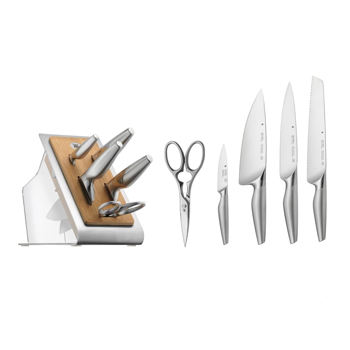 WMF Block de Cuchillos 6 Piezas Chef's Edition Rendimiento Corte Doble Hoja Serrada Hecho en Alemania Forjado Acero Especial de Hoja - Mangos de Acero Inoxidable 1882329992