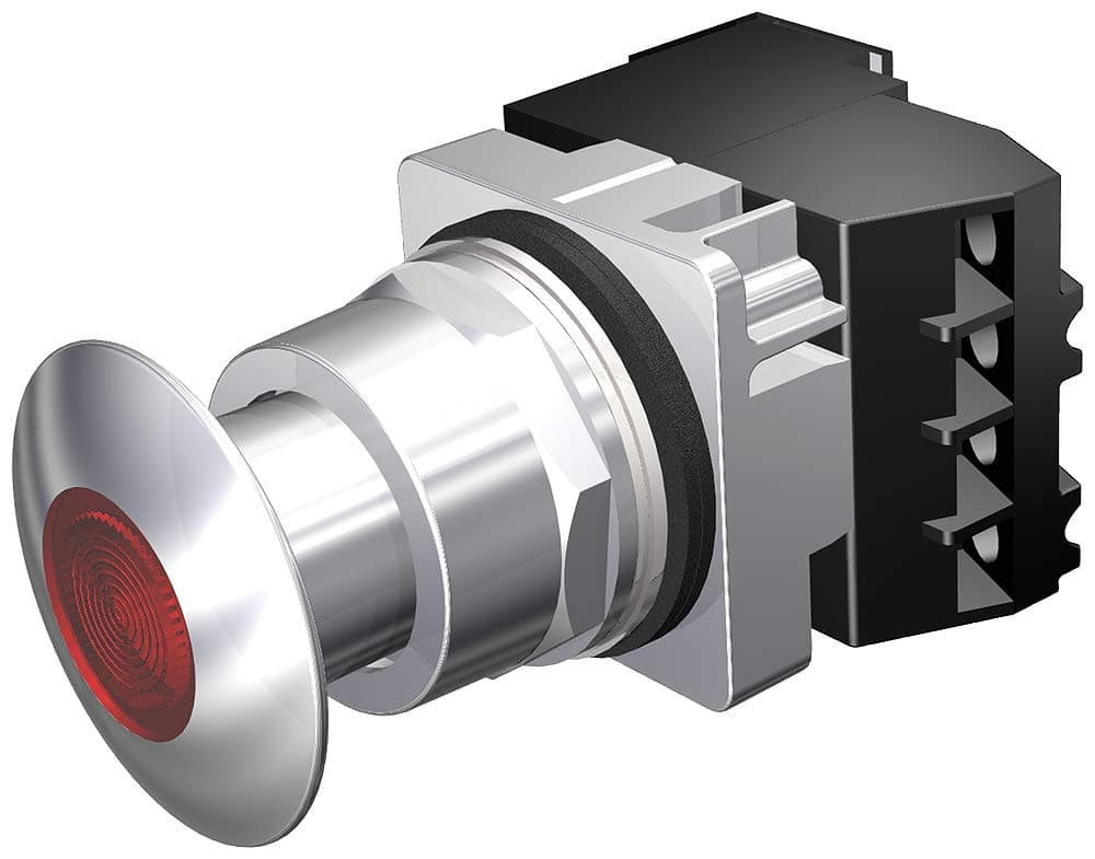 Siemens 52PP2J2AB Unidad pulsador iluminado push-pull 30mm, cabeza hongo metálica, rojo, mantenida, 1NO+1NC