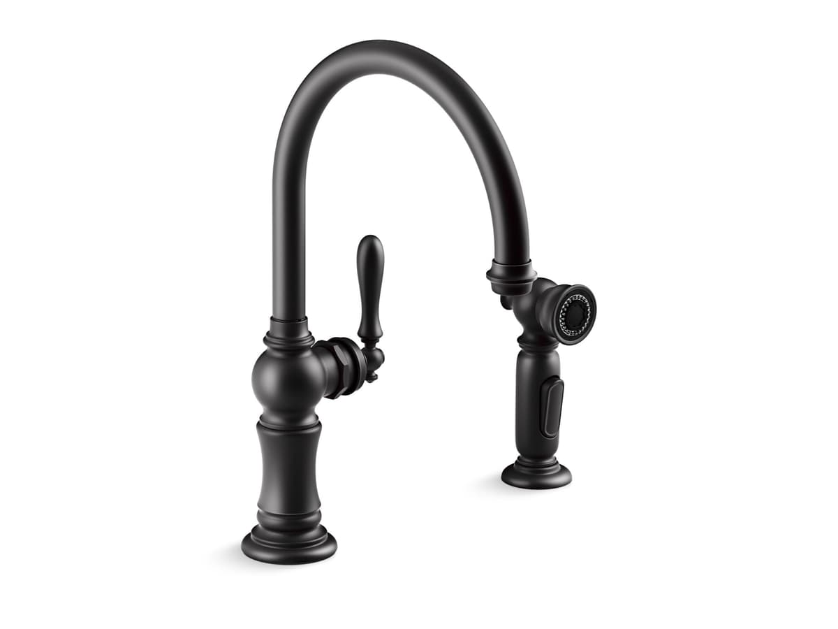 KOHLER Artifacts Grifo de Cocina con Pico Giratorio y Spray, Matte Black (K-99262-BL)