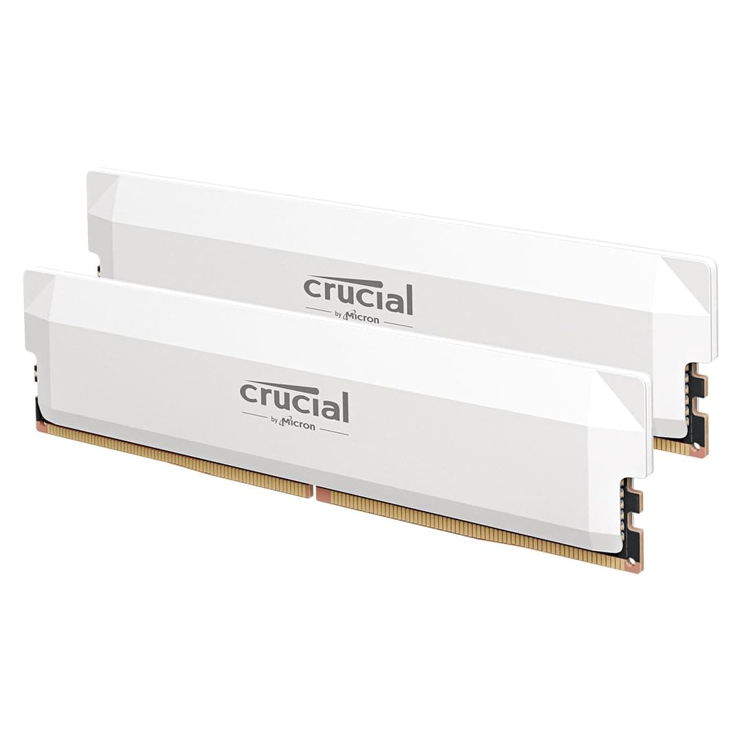 Crucial Pro DDR5 RAM Kit 64GB (2x32GB) 6400MHz CL40, Memoria para Gaming de Escritorio con Overclocking, Compatible con Intel XMP 3.0 y AMD EXPO - Blanco CP2K32G64C40U5W