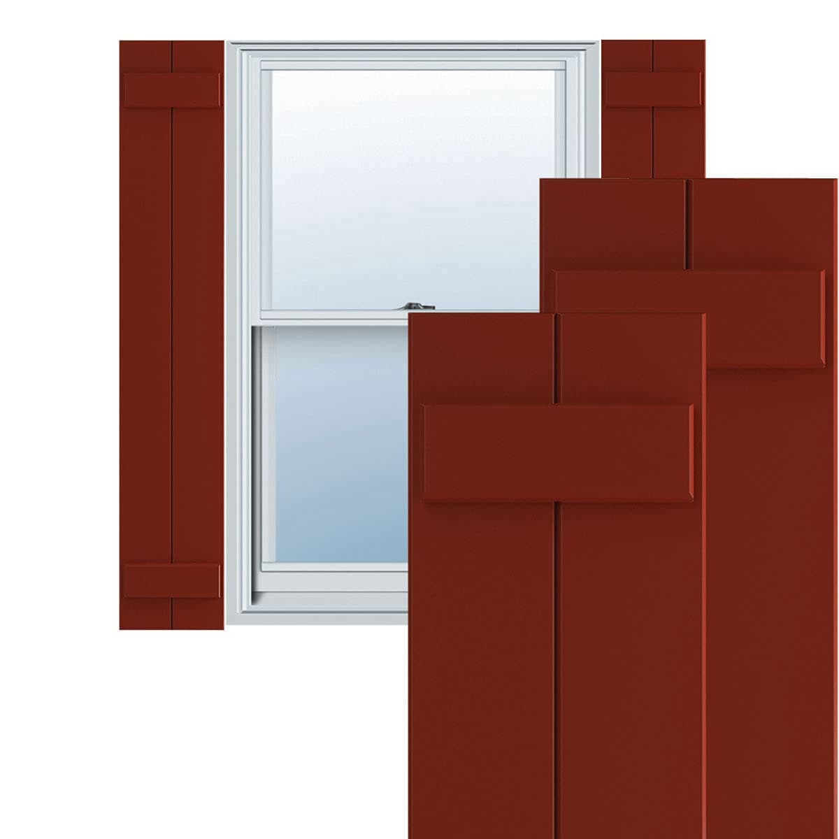 Persianas PVC True Fit 10 3/4" x 76" Ekena Millwork Two Board Board-n-Batten Pepper Red (par) TFP101BBF11X076MR