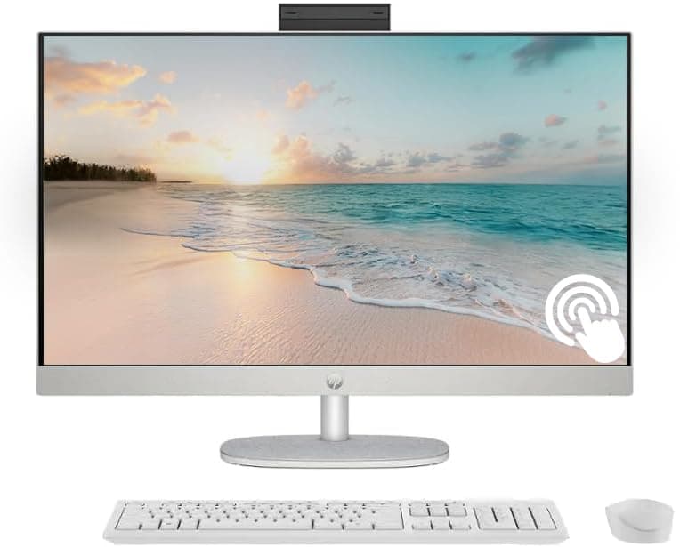 Computadora All-in-One HP 27" FHD con Pantalla Táctil, Procesador Quad-Core Ryzen 5 7520U, 16GB RAM 1TB SSD, Windows 11 Pro con Microsoft Office Incluido, WiFi 6, Teclado y Mouse Inalámbricos, Blanco HP All-In-One Desktop