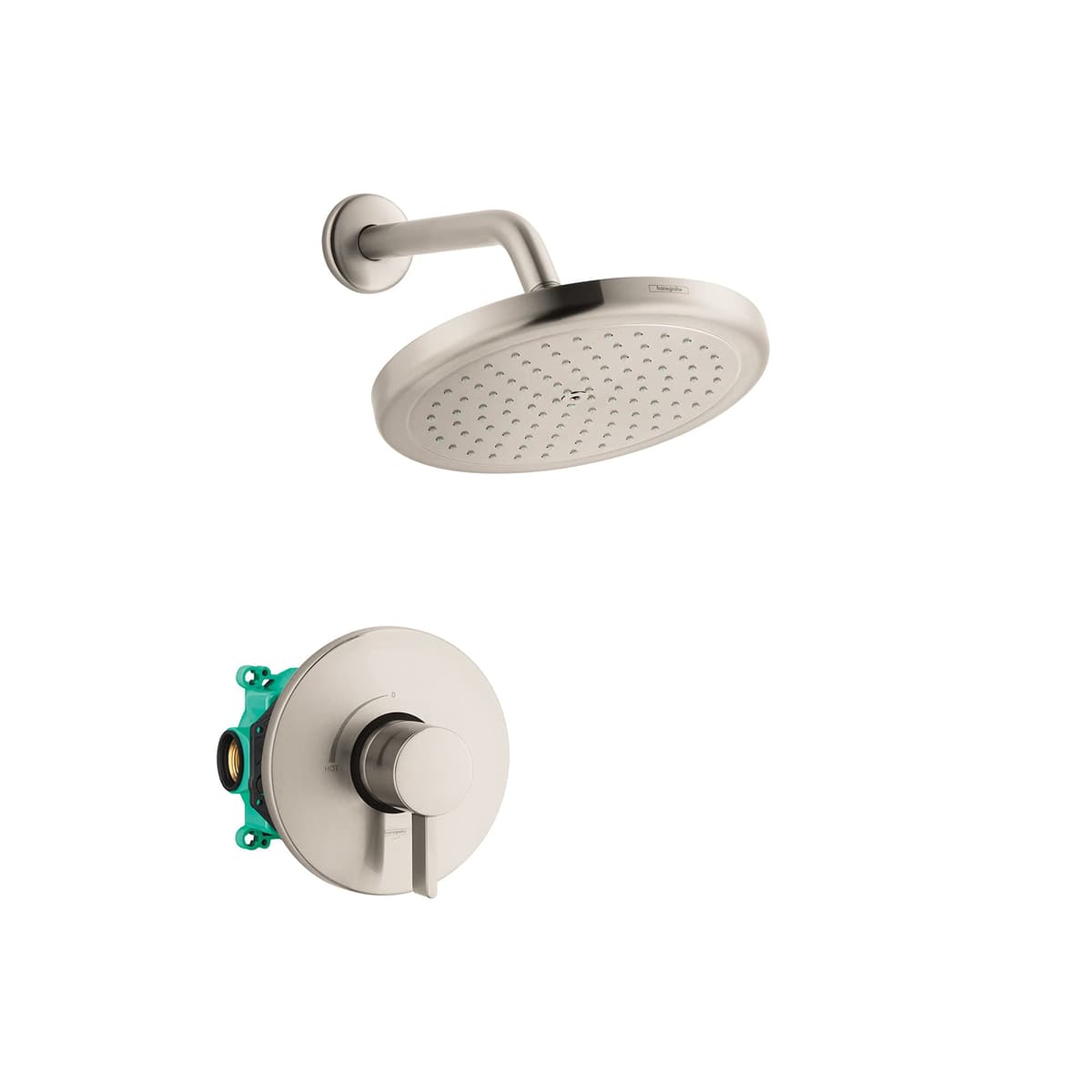 hansgrohe Croma Sistema de Ducha Completo 1 Chorro en Níquel Cepillado, Incluye Válvula y Rough 2 GPM 04909820