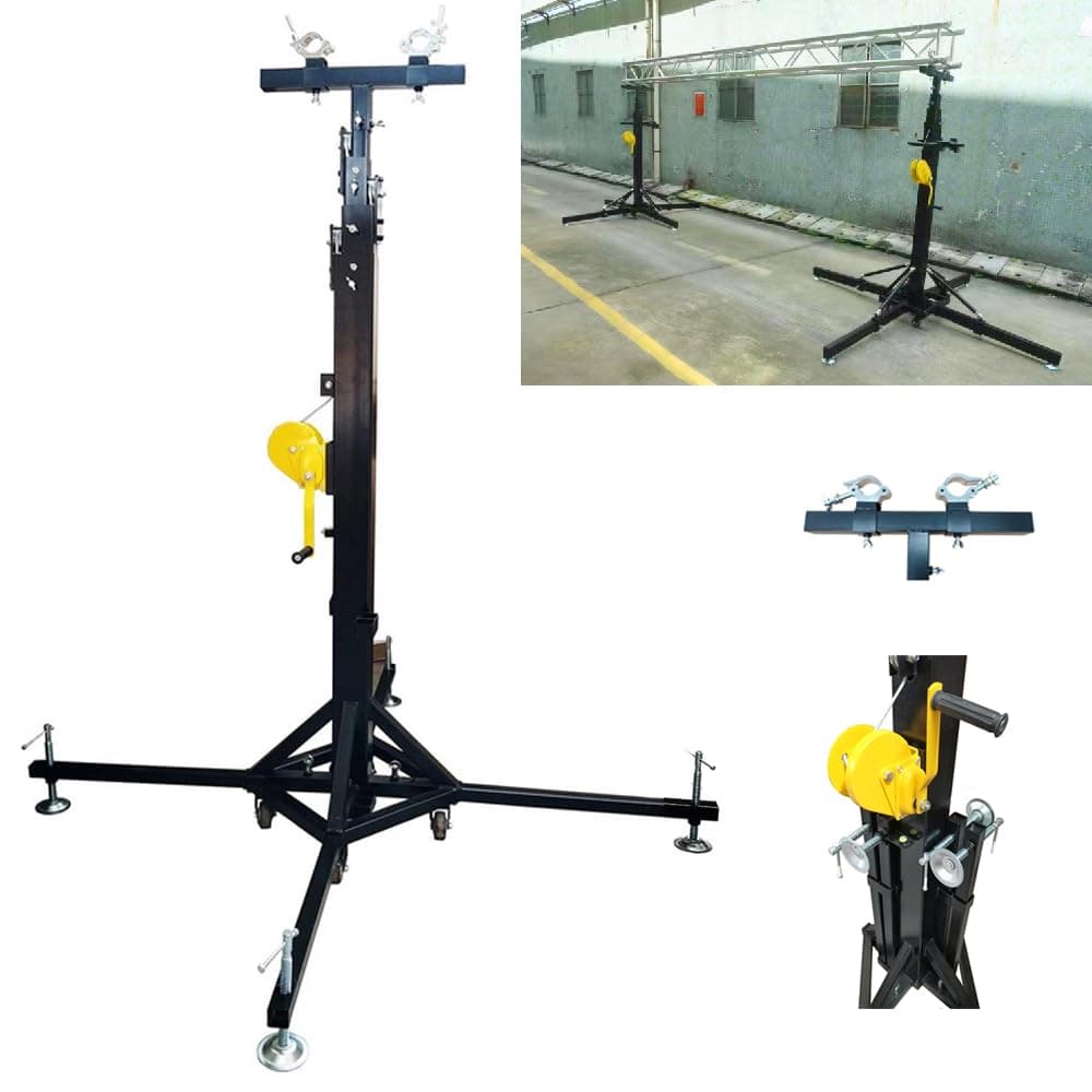 EQCOTWEA Heavy Duty Truss Lighting System Hand Crank Ajustable hasta 19ft, Base Plegable, Capacidad 440LB 024373