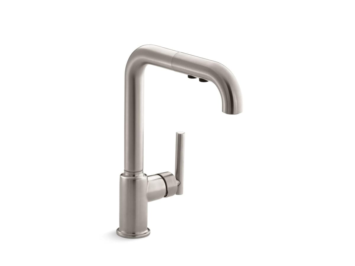 Kohler Purist 512622 - Grifo de cocina con pico alto y spray extraíble, Vibrant Stainless 7505-VS