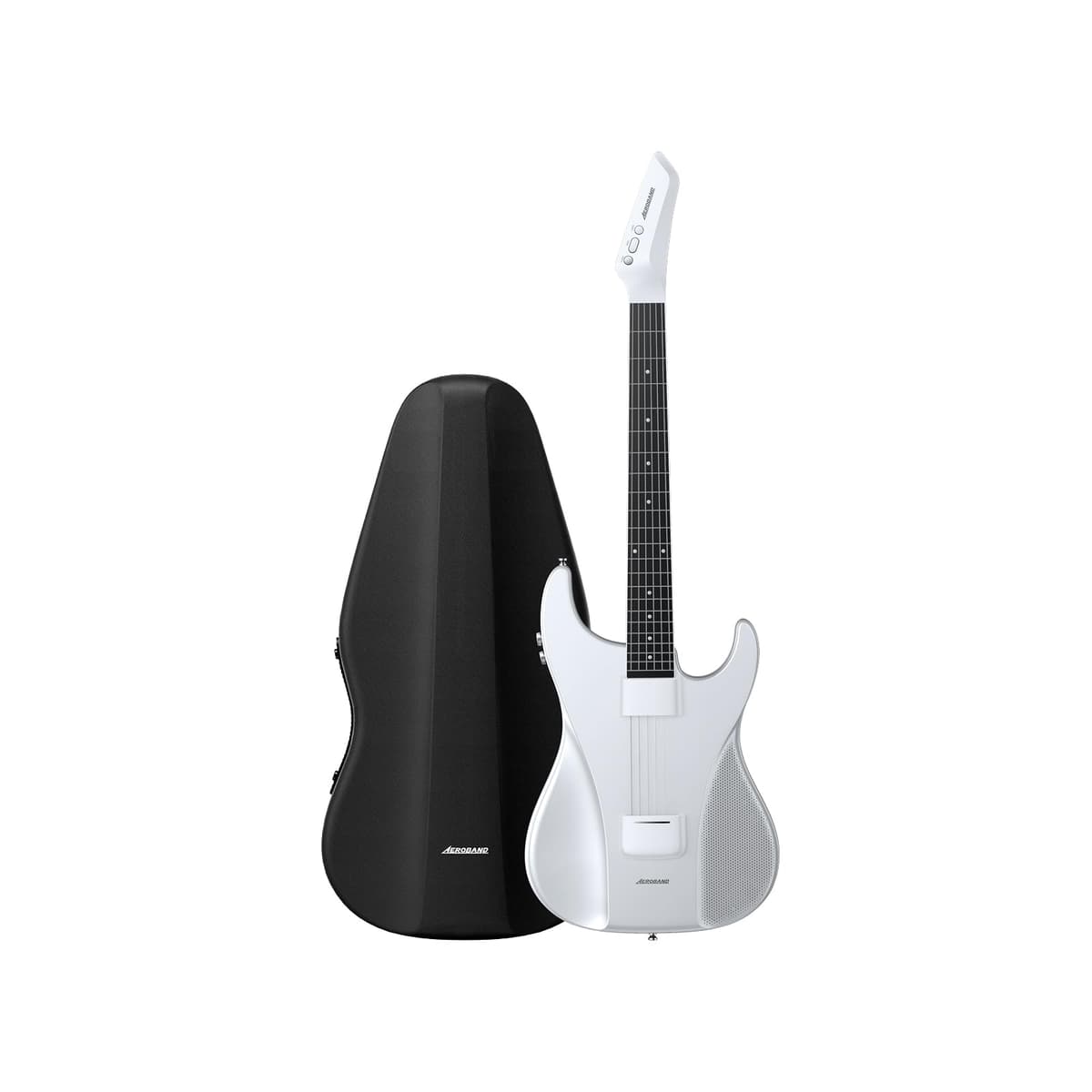 AeroBand Guitarra Inteligente de Viaje con Cuerdas de Silicona, Jack, Altavoz Integrado y MIDI (Blanca) AG01