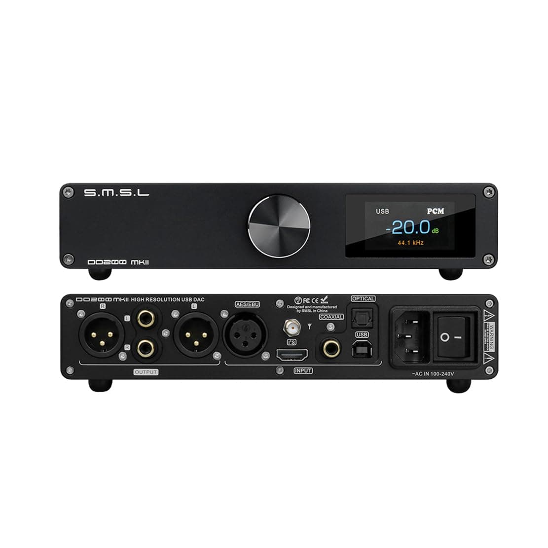 AOSHIDA SMSL DO200 MKII MQA DAC Balanceado - ES9068AS DSD512 32bit/768kHz XU316 USB - Audio de Escritorio para Hogar con Bluetooth5.0/USB/OPT/COAX/I2S/AES/EBU a RCA/XLR Preamp