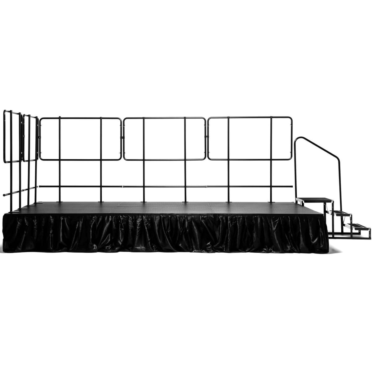 MyStage Escenario portátil 8'x12' con 6 plataformas, 4 barandales, escalera y 3 faldones