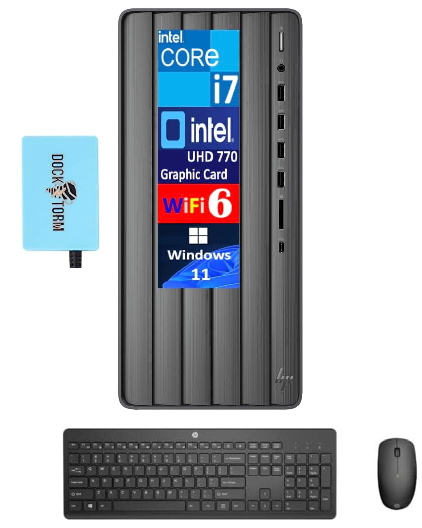 HP Envy TE01-5000t Computadora de Escritorio de Alto Rendimiento para Negocios (Intel i7-14700, 64GB DDR4, 2TB PCIe SSD, Intel UHD 770, WiFi 6, Bluetooth 5.3, HDMI, Windows 11 Home) con DKZ USB Port Expander