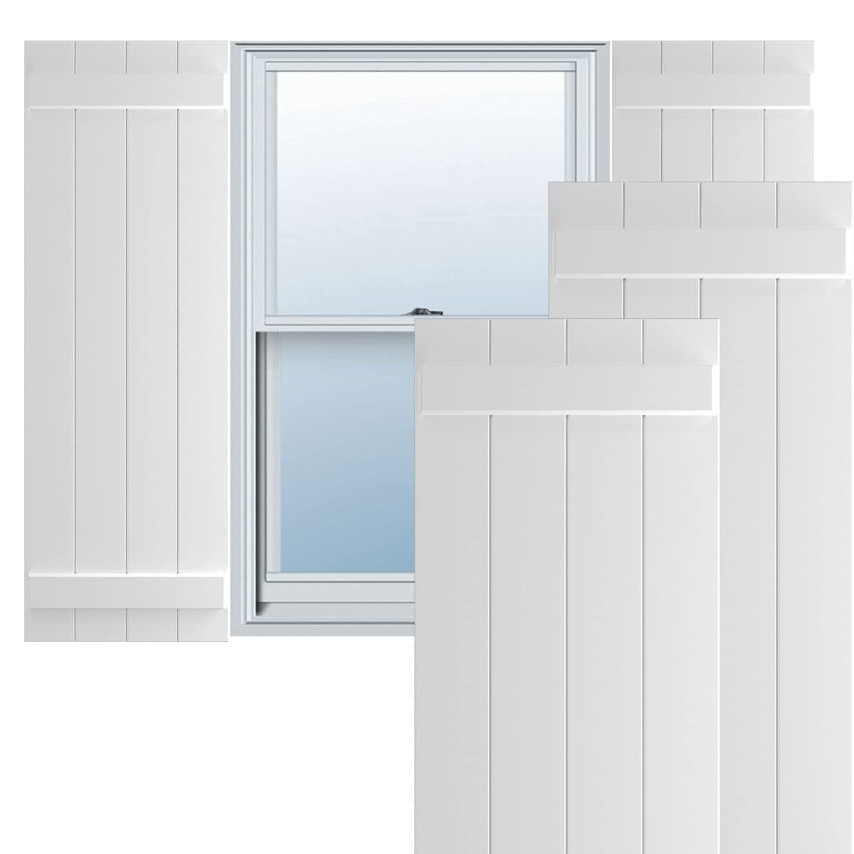 Ekena Millwork 21 1/2"W x 80"H True Fit PVC Four Board Joined Board-n-Batten Shutters, White (Par) TFP101BBF21X080WH