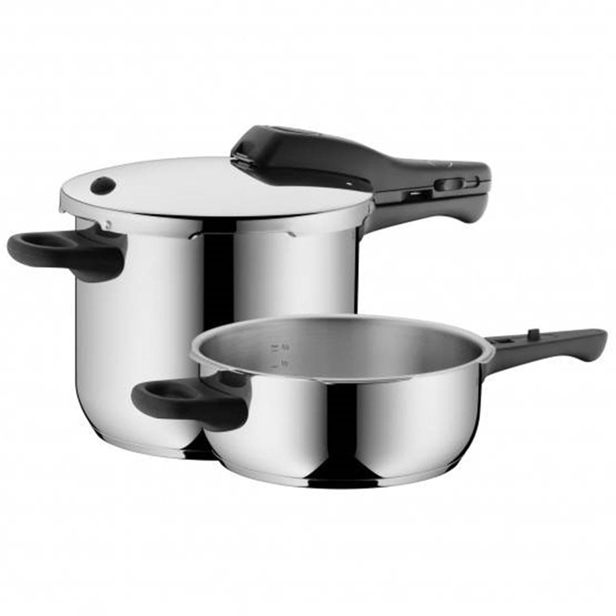 WMF Perfect Juego de ollas a presión 2 piezas 3L y 6.5L con inserto perforado, Ø 22 cm 792669200