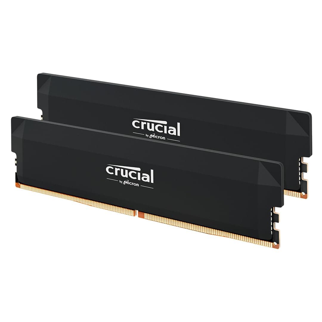 Kit Crucial Pro DDR5 RAM 64GB (2x32GB) 6400MHz CL40, Memoria para Gaming de Escritorio con Overclocking, Compatible con Intel XMP 3.0 y AMD EXPO - Negro CP2K32G64C40U5B