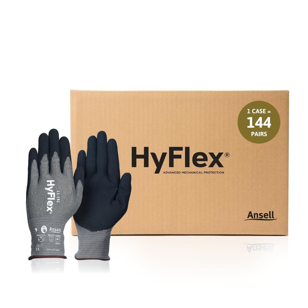 Ansell HyFlex 11-581 Guantes de trabajo ultraligeros mecánicos, talla 6, gris (Pack de 144)