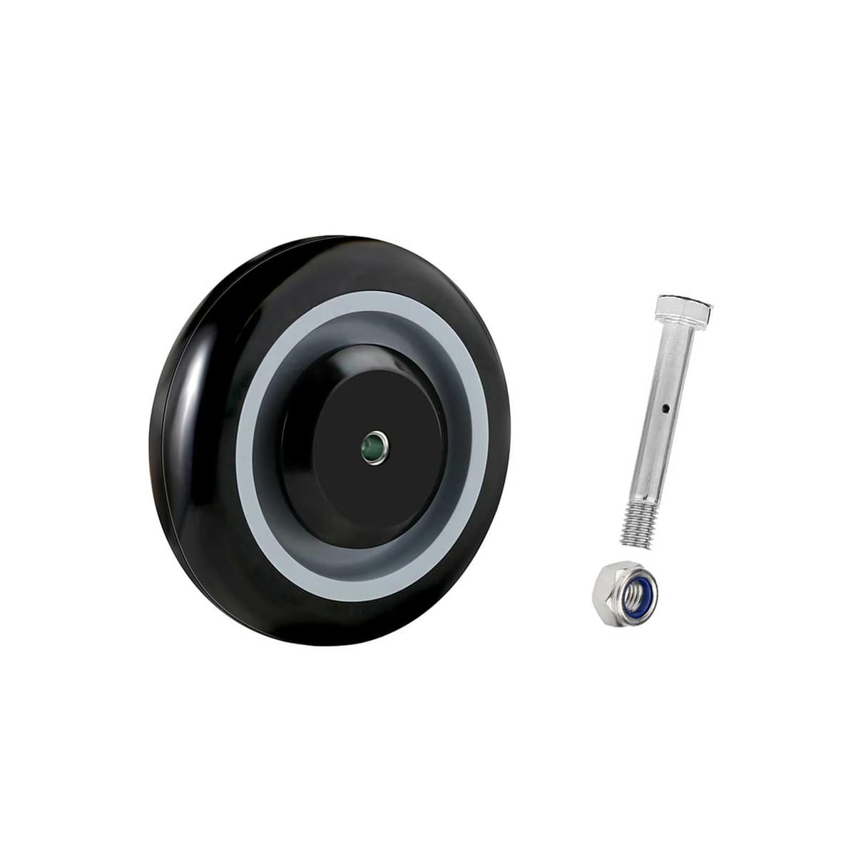 Rueda para Carrito LONGRUNFORU 5" x 1-1/4" Poliuretano, Eje 5/16", Negro (Pack 100) CT-SCF-5IN-05-100W-Black