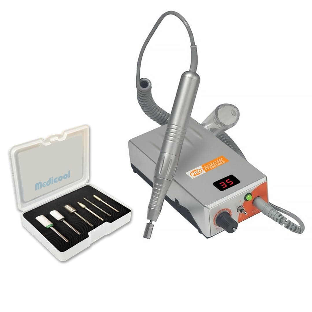 Medicool Pro Power 35K Taladro Eléctrico para Uñas 35,000 RPM Recargable con Kit de Puntas