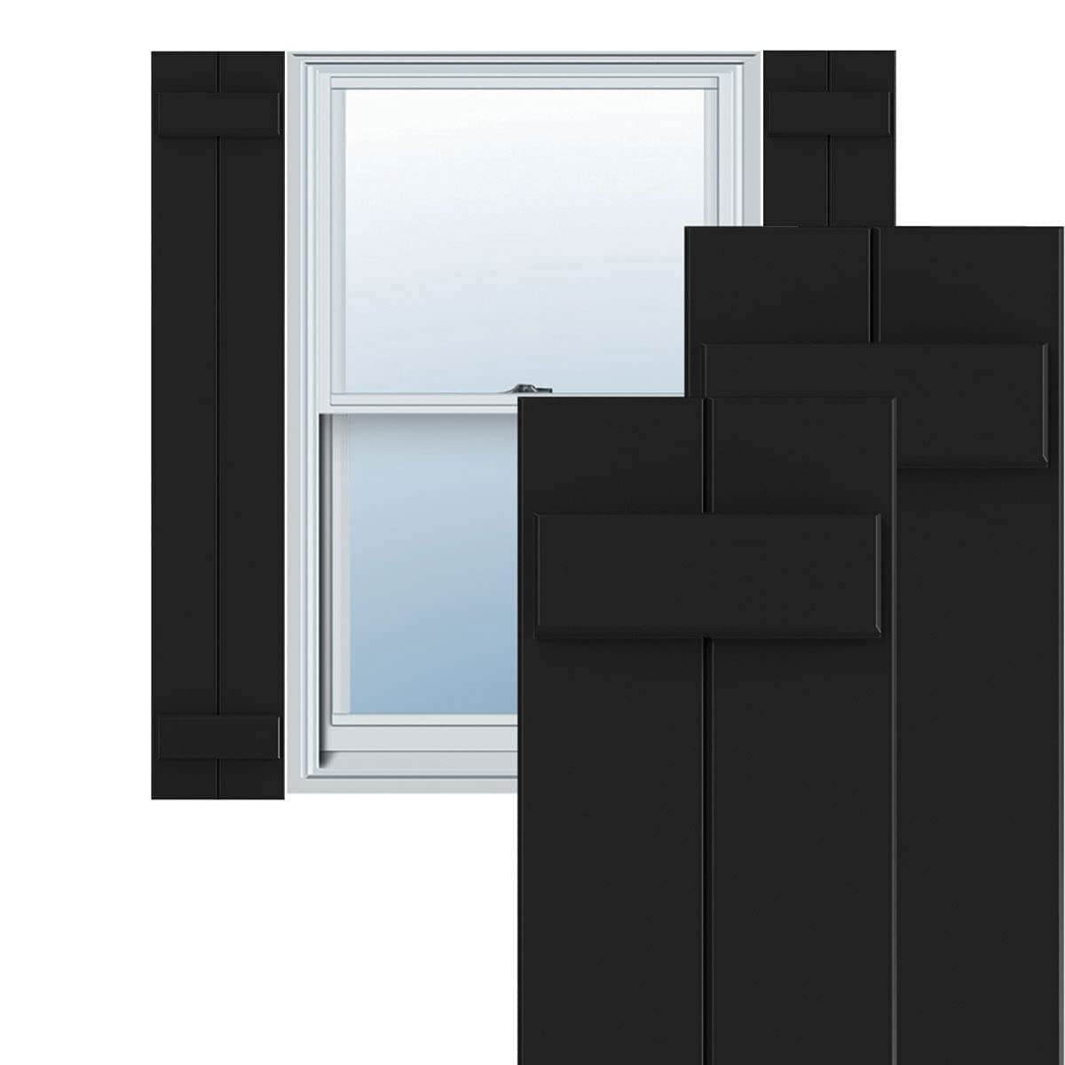 Persianas PVC True Fit 10 3/4" x 77" Ekena Millwork Two Board Board-n-Batten Negro (par) TFP101BBF11X077BL