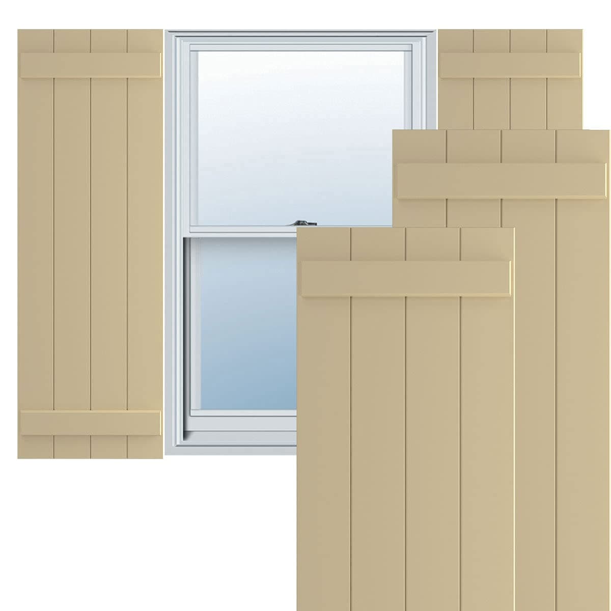 Ekena Millwork True Fit PVC 21 1/2"W x 76"H Board-n-Batten Shutters (Par, Natural Twine) TFP101BBF21X076NT
