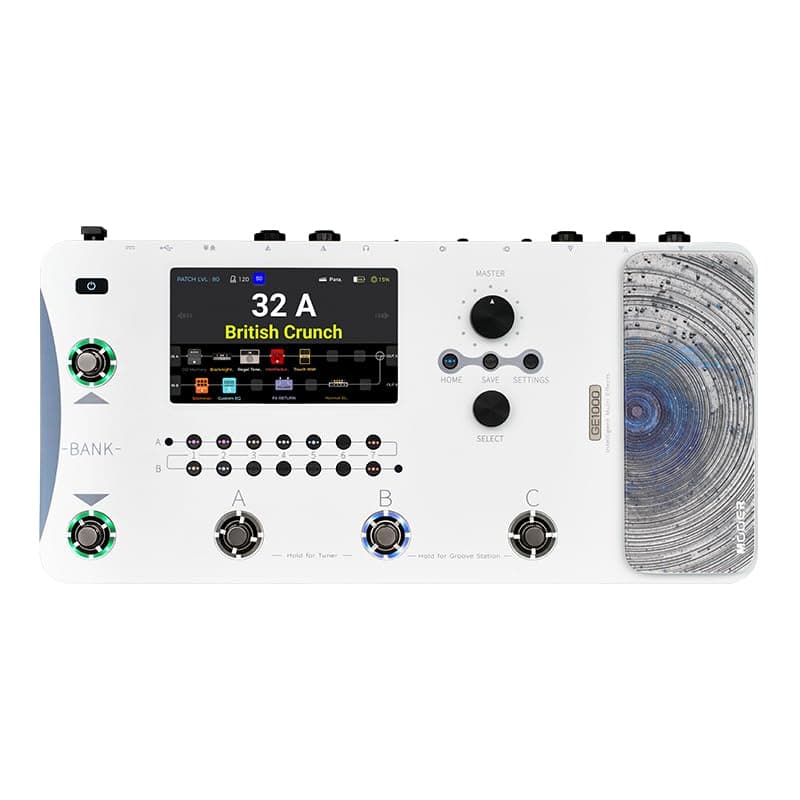 MOOER GE1000 White Guitar Multieffects Pedal GE1000 Li - Procesador con pantalla táctil 5", cadenas duales de efectos y AI para ecualización GE150Pro