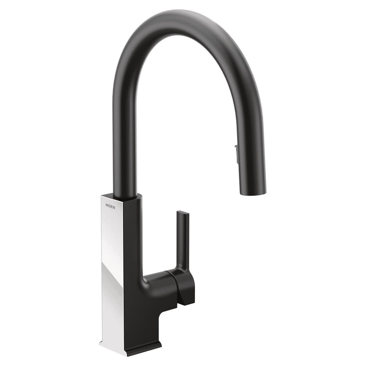 Moen S72308BLC Grifo de Cocina Monomando Pulldown Alto con Power Clean, Bicolor Negro Mate y Cromo