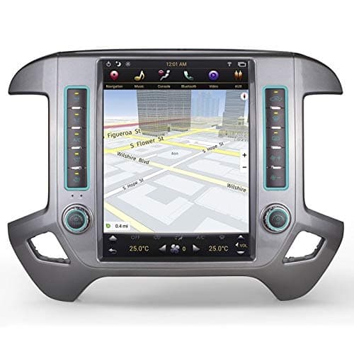 CARSOLL Android PX6 12.1" Vertical Tesla-Style para Chevrolet Silverado/GMC Sierra 2014-2018 (Bezel Gris, para pantalla OEM 4" IO3 IO4)