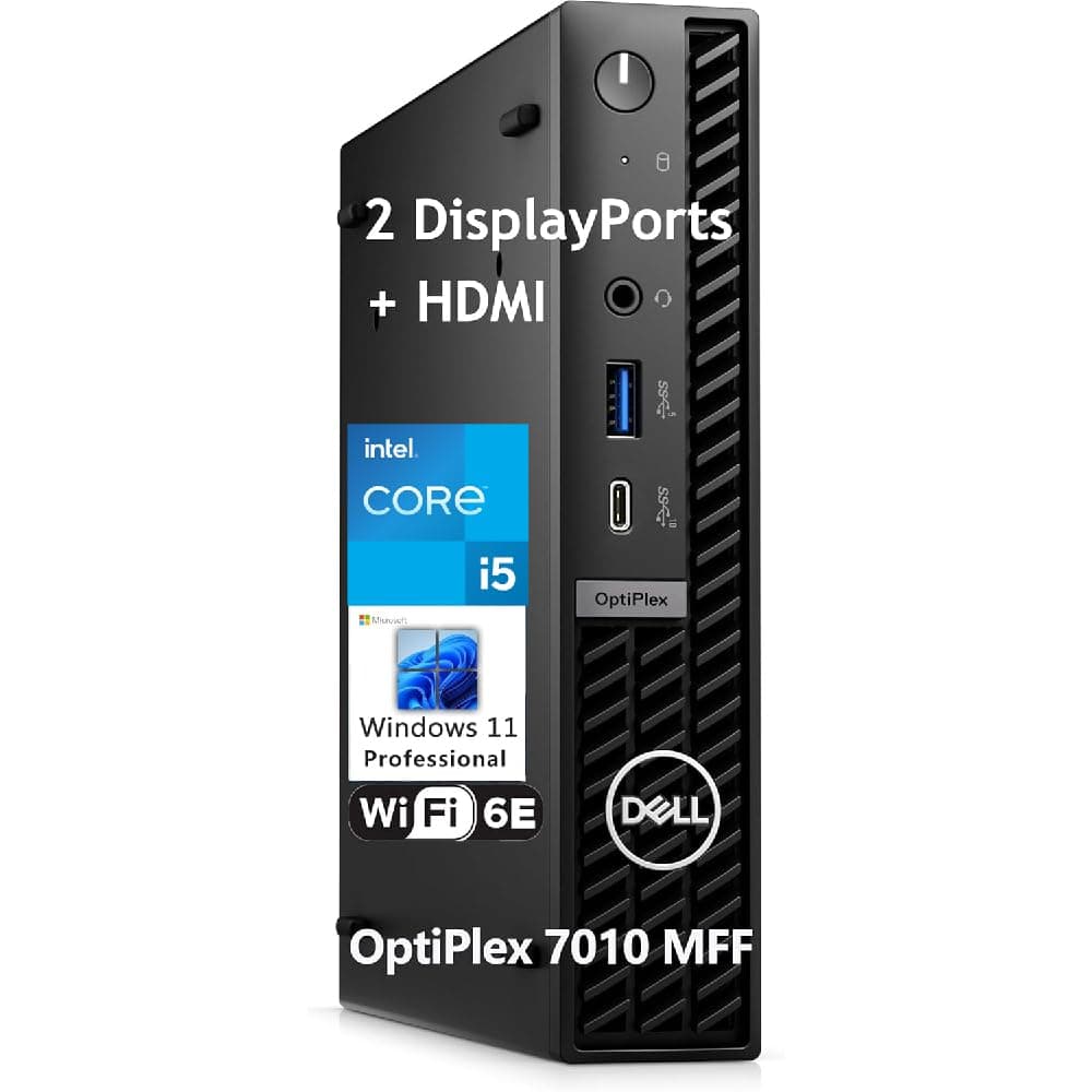 Dell OptiPlex 7010 Micro Desktop para Negocios y Hogar, Intel 6 núcleos i5-12400T, 64GB DDR4 RAM, 2TB SSD PCIe, WiFi 6E, HDMI, 2 DisplayPorts, Windows 11 Pro OptiPlex 7010 MFF