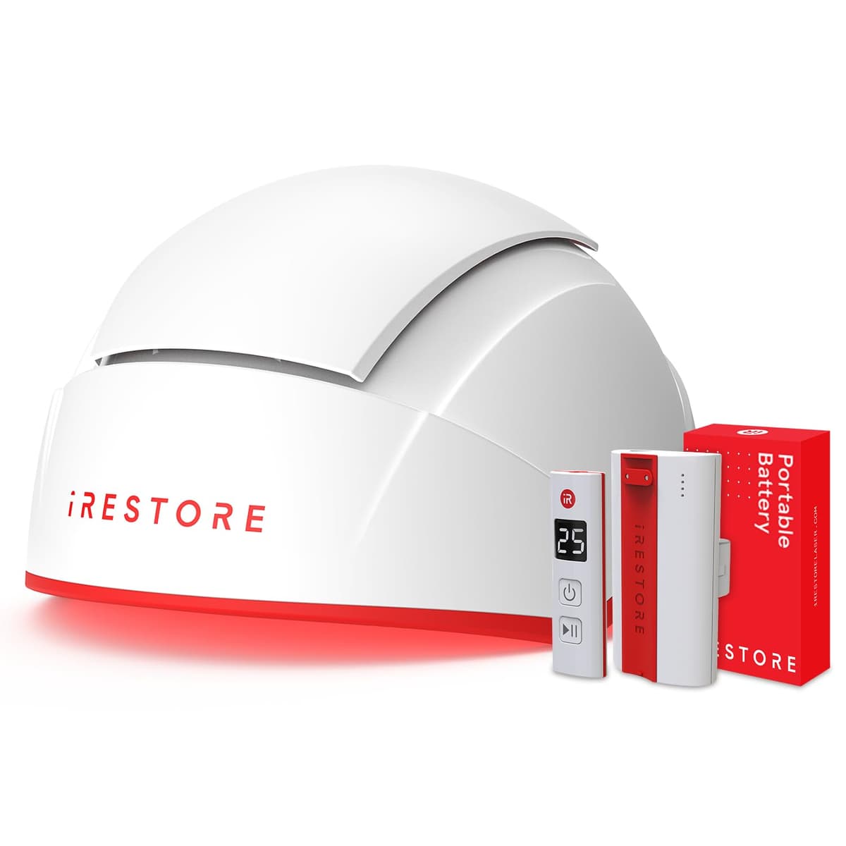 iRestore Professional + Paquete de Batería Recargable - Terapia de Luz Láser Roja para el Crecimiento del Cabello - Tratamiento Aprobado por la FDA para Pérdida de Cabello y Adelgazamiento para Hombres y Mujeres - Gorro para Regeneración Capilar - 282 Láseres y LED ID-505A