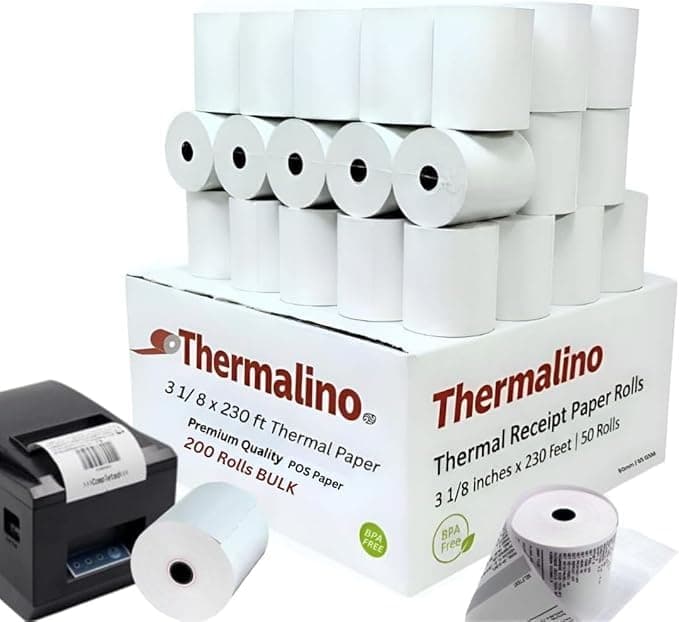 Thermalino Papel Térmico Libre de BPA 3 1/8" x 230' Rollos de Recibo POS Para Todas las Cajas Registradoras POS (3150) CA8070