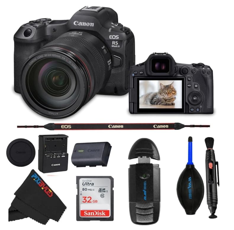 Canon EOS R5 Mark II Mirrorless 45MP con RF24-70mm + PIXIBYTES Bundle - 8K, AF avanzado CAR5-MAKII