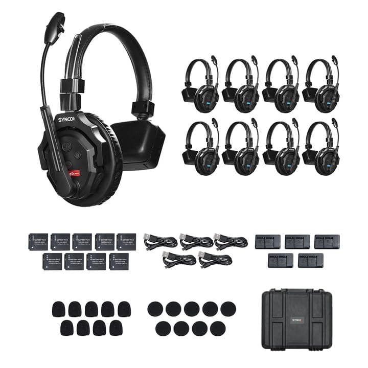 SYNCO XTalk X9 Auricular Inalámbrico 2.4GHz con Micrófono Sistema de Intercomunicación Diseño Aleatorio de Dispositivo Maestro para Rodaje de Película Show en Vivo Actuación en Escenario (9 PCS) 240508