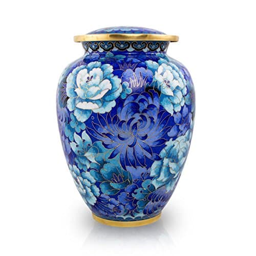 OneWorld Memorials Urna Conmemorativa Cloisonné Azul Floral - Bronce, Extra Grande (210 in³) 43237-2