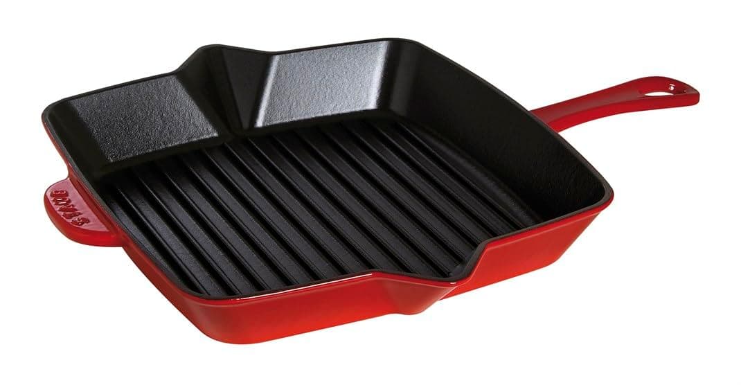 Staub Grill Square Enameled Cast Iron 12-Inch Cherry 1004341