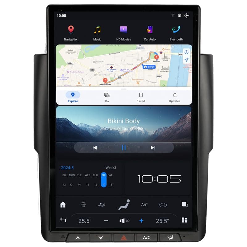 NAKEVICH Radio Android 14.4" Qualcomm para Dodge RAM 2013-2018 estilo Tesla con GPS y pantalla táctil