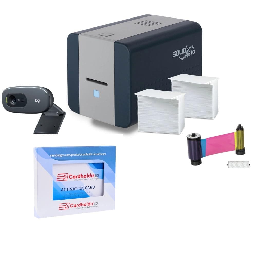 Cardholdir ID Easy Badges Solid 210 ID Badge Printer Single Sided with Software & Webcam 123