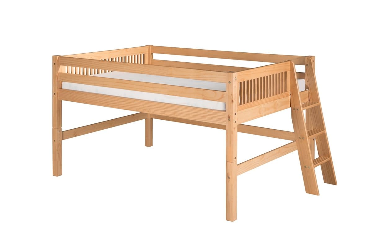 Cama baja tipo loft Camaflexi Mission estilo madera maciza Full con escalera en extremo, natural C411LF_NT