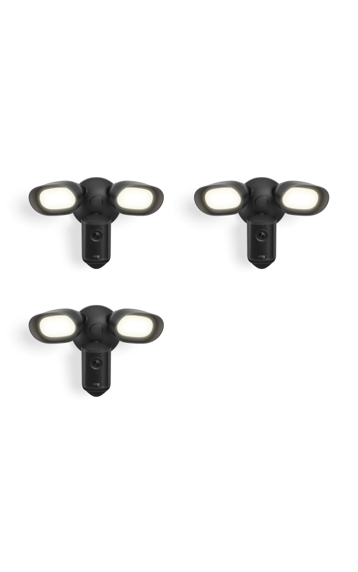Ring Floodlight Cam Pro con cable (modelo más reciente), seguridad para hogar o negocio, video retinal 4K gran angular, zoom potenciado 10x y reflectores de 2000 lúmenes, paquete de 3, negro 53-101502