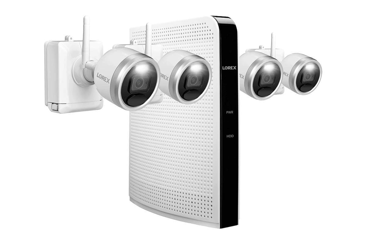 Sistema de Cámaras de Seguridad Inalámbricas Lorex Interior/Exterior, Cámaras 1080p HD Sin Cables con Detección de Movimiento, Disuasión Activa, NVR de 6 Canales con 1TB, 4 Cámaras a Batería L222A81-4CM-E-AS