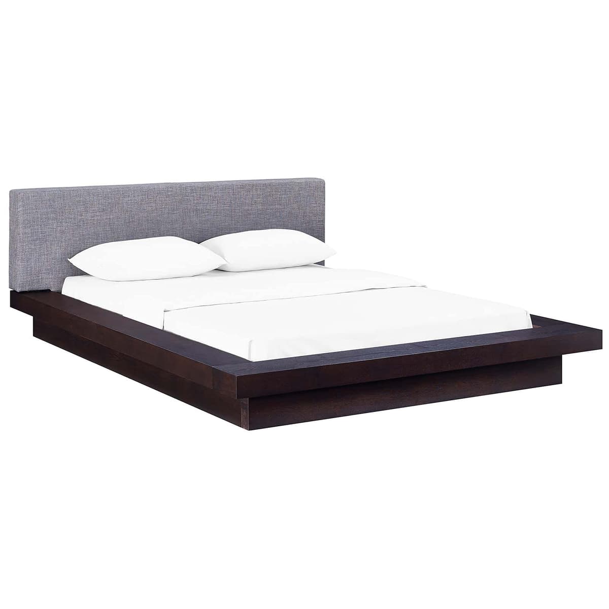 Modway Freja Cama plataforma queen tapizada en cappuccino gris con láminas de madera MOD-5721-CAP-GRY-SET