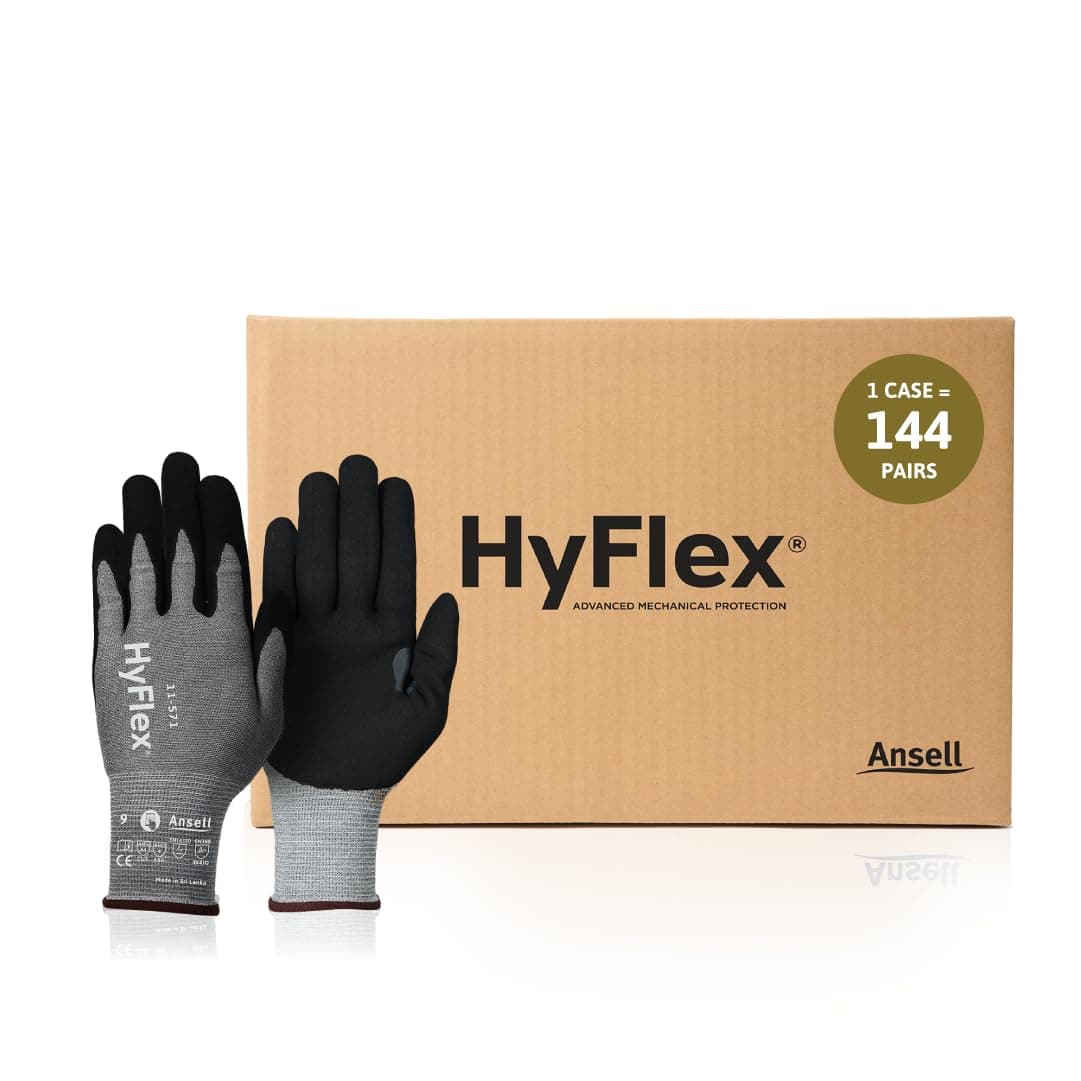 Ansell HyFlex 11-571 guantes de seguridad ultra-ligeros, talla 6, gris (pack 144)