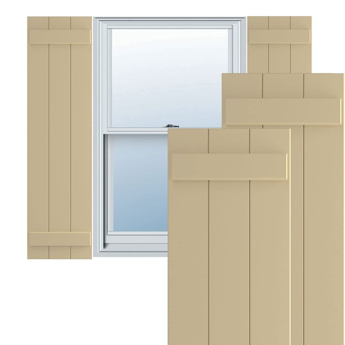 Ekena Millwork 16 1/8"W x 65"H True Fit PVC Three Board Joined Board-n-Batten Shutters, Natural Twine (Par - Sin herrajes) TFP101BBF16X065NT