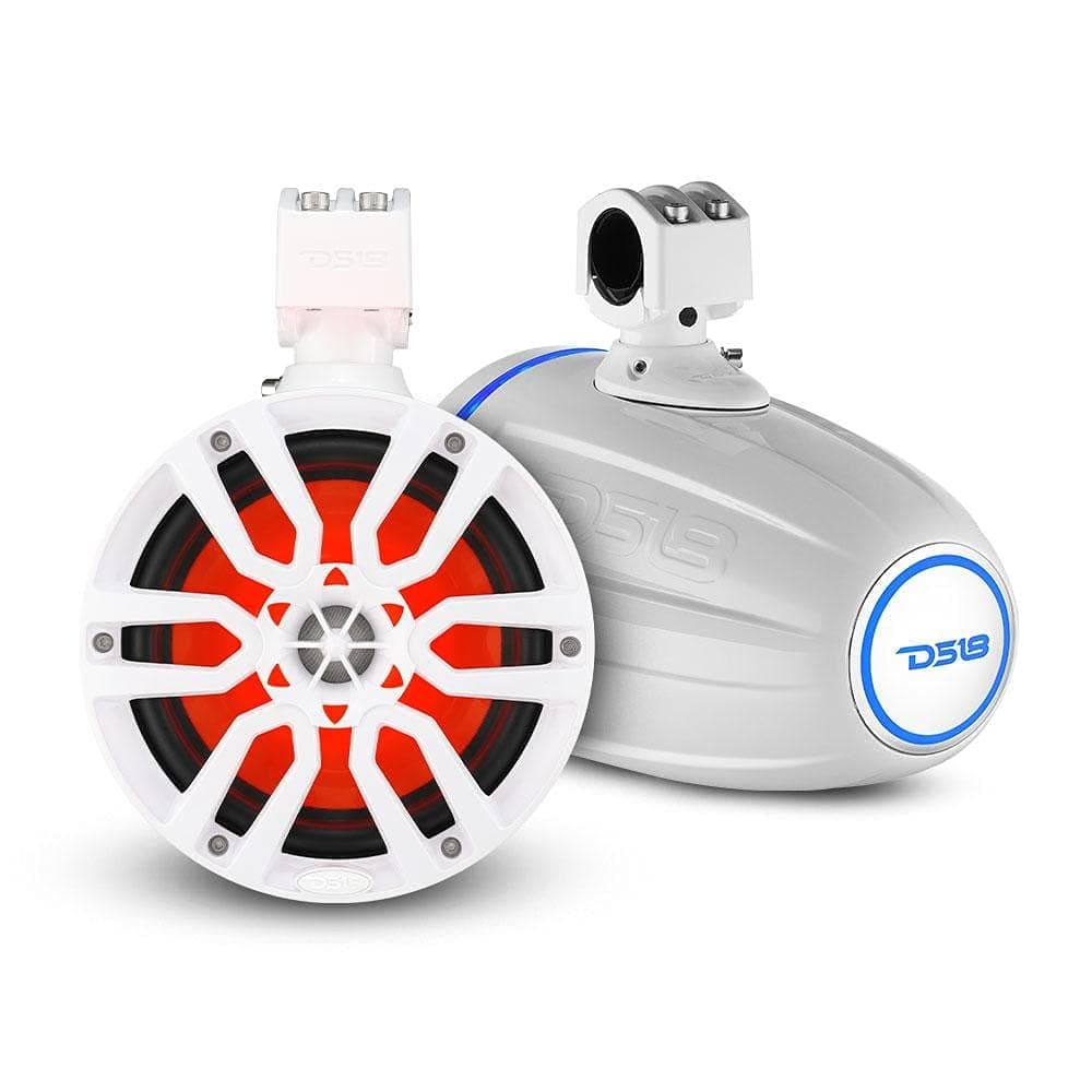 DS18 NXL-X8TP/WH Hydro Torres Marinas de 8" con Luces LED RGB Integradas Alto Rendimiento, Grado Marítimo IP65,375 W Máx 125 W RMS 4 Ohm (Par)