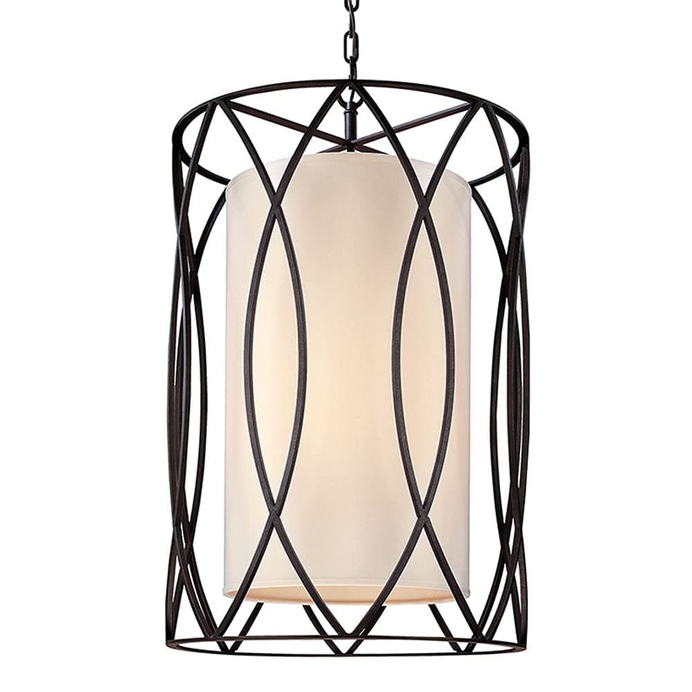 Troy Lighting Sausalito - Lámpara colgante de 8 luces, acabado bronze profundo y pantalla de lino rígido F1288DB
