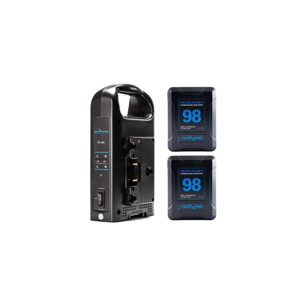 Kit de batería IndiPRO Micro-Series 2X 98Wh V-Mount Li-Ion y cargador dual V-Mount 2PSKTDC