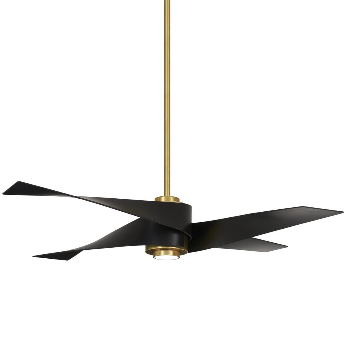 Minka-Aire F903L-SBR/MBK Artemis IV 64 Inch Ceiling Fan con luz LED y motor DC en Soft Brass y hojas Matte Black
