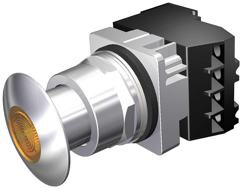 Siemens 52PP2D9AB Push-Pull iluminado 30mm ámbar 1-3/4" hongo metal 2 posiciones 1NO+1NC 24V