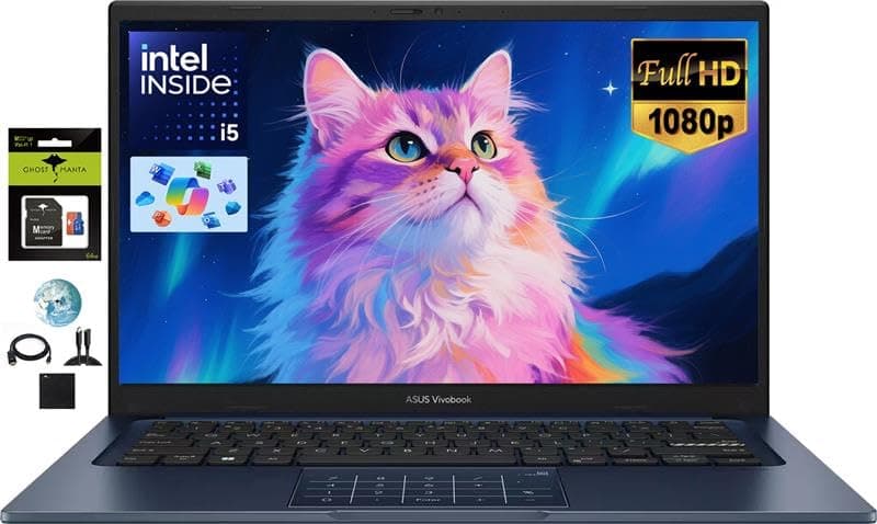 ASUS Vivobook 14" FHD, Intel i5-1334U de 10 núcleos (supera al i7-1250U), 16GB RAM, 1TB SSD, NumberPad, larga duración de batería, cámara privada, Windows 11 - para estudiantes, negocios, hogar y escuela X1404VA-I512256
